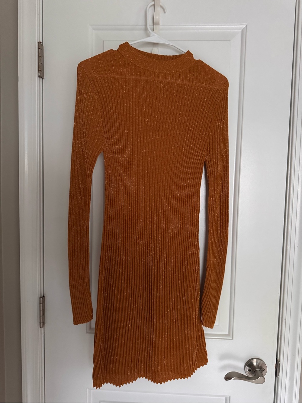 Ribbed Long-Sleeve Knit Dress - golden